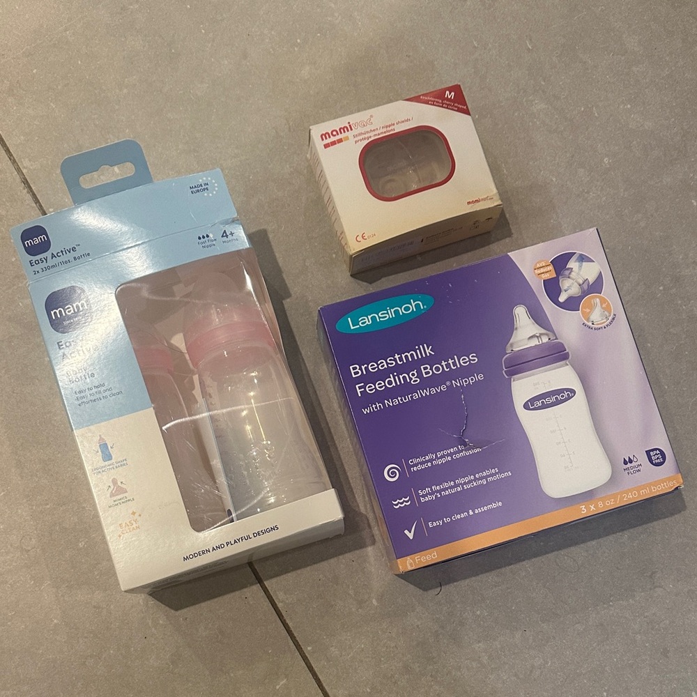 Lansinoh Breastmilk Feeding Bottles Mam Bottles Mami Vac Nipple shields size M